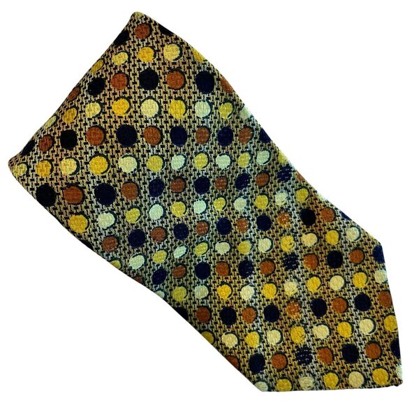 Ermenegildo Zegna Necktie Tie Mens Silk Gold with Circles Woven Made Italy 58" - Picture 1 of 9